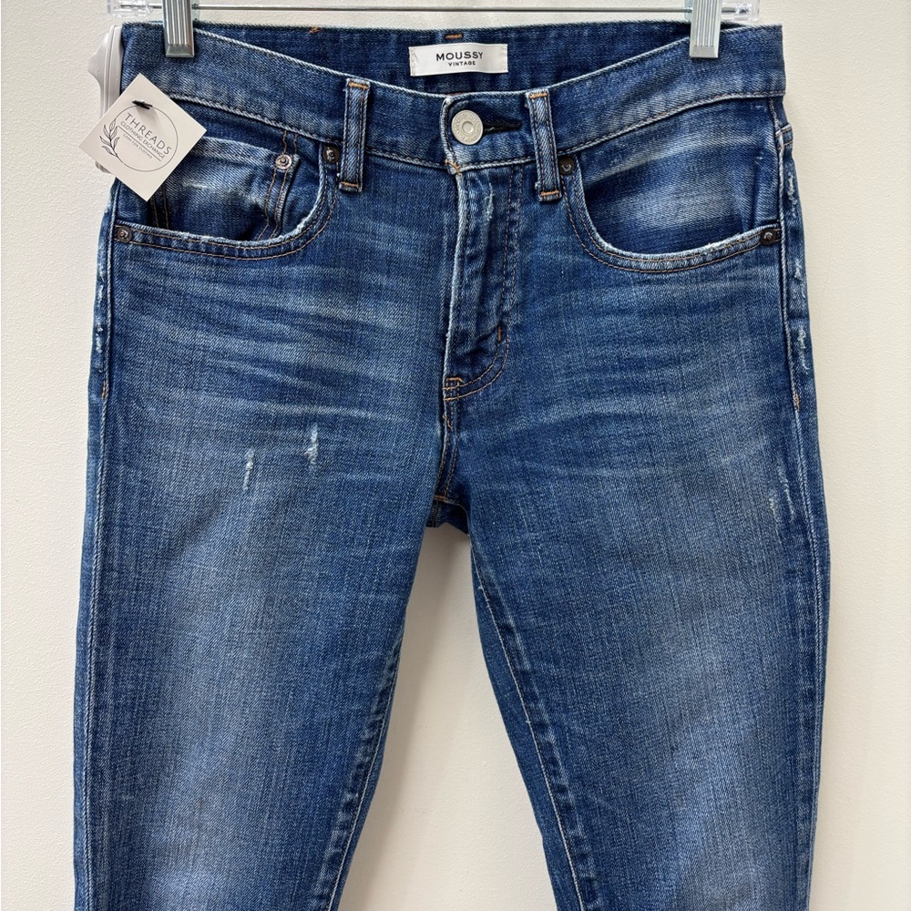 Moussy Vintage Women's Mid-Rise Skinny Jeans in Dark Wash - Picture 2 of 5